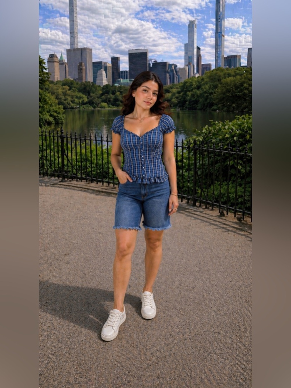 Women’s Mid-Blue Denim Bermuda Shorts by Flamingals Size Large